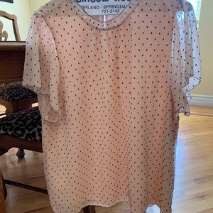 Loft floaty pink black polka dotted summer blouse